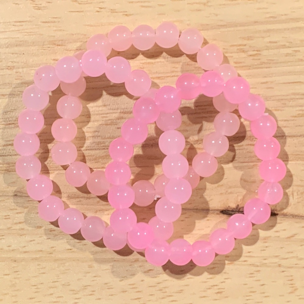 Handcrafted Set of 3 Pink Glass Bead Stretch Bracelets 8mm Round Gift Boho Y2K